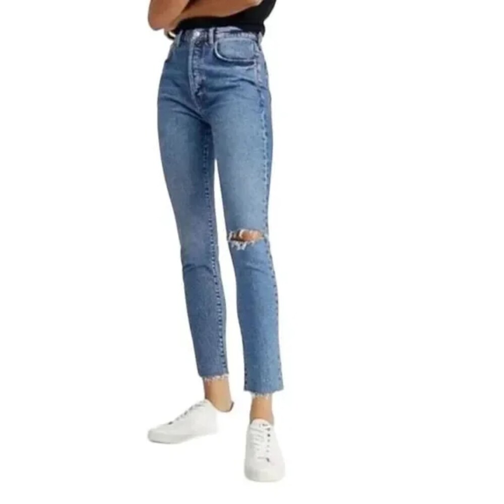 Free People We the Free Stella High Rise Distressed Jeans size 26, Button Fly